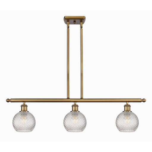 Innovations Athens 36in 3-Light Island | Brushed Brass and Clear Basket Weave Glass | Kitchen Island & Dining Room | Model 516-3I-BB-G122C-6CL