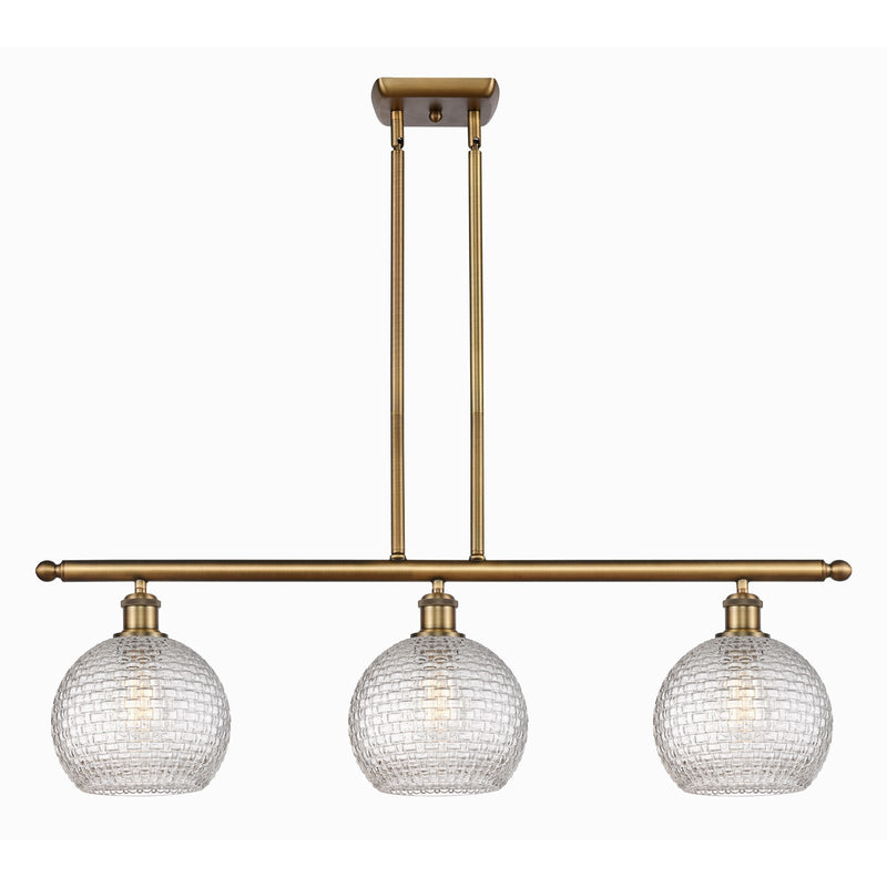 Innovations Athens 36in 3-Light Island | Brushed Brass and Clear Basket Weave Glass | Kitchen Island & Dining Room | Model 516-3I-BB-G122C-8CL