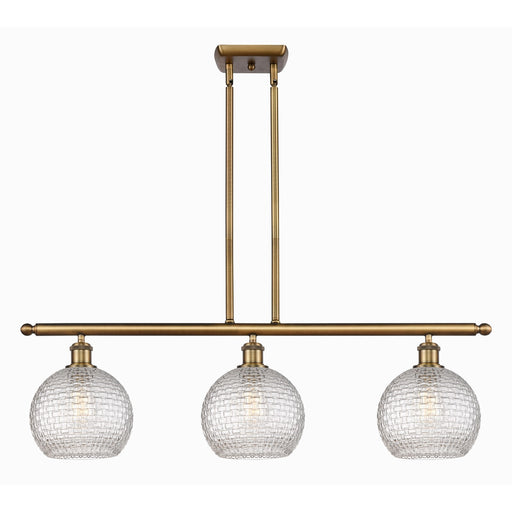 Innovations Athens 36in 3-Light Island | Brushed Brass and Clear Basket Weave Glass | Kitchen Island & Dining Room | Model 516-3I-BB-G122C-8CL