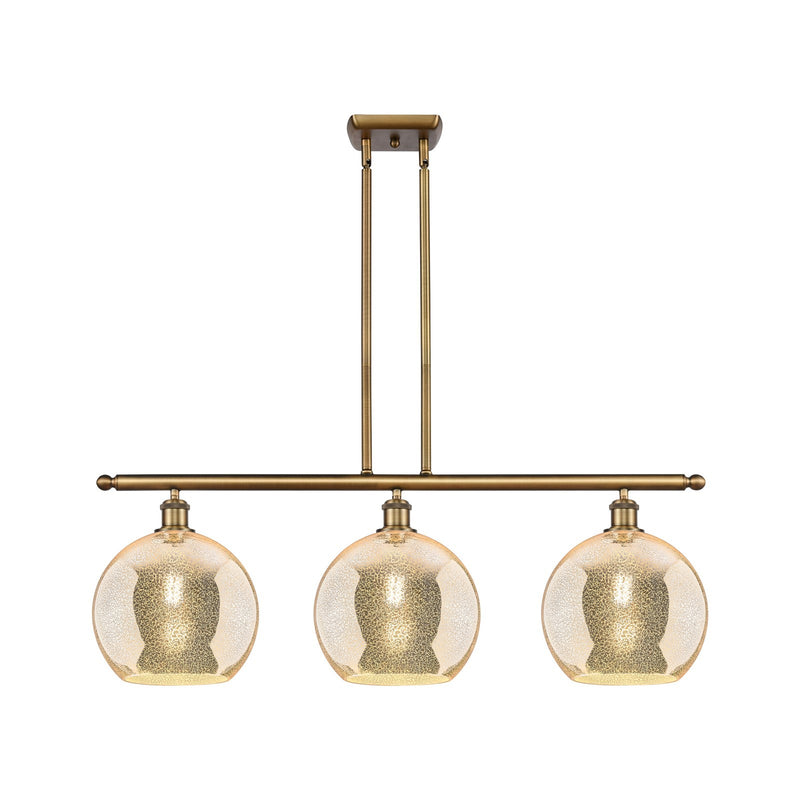 Innovations Athens 36.5in 3-Light Island | Brushed Brass and Mercury Glass | Kitchen Island & Dining Room | 36.5 x 12.5 in | Model 516-3I-BB-G128-10