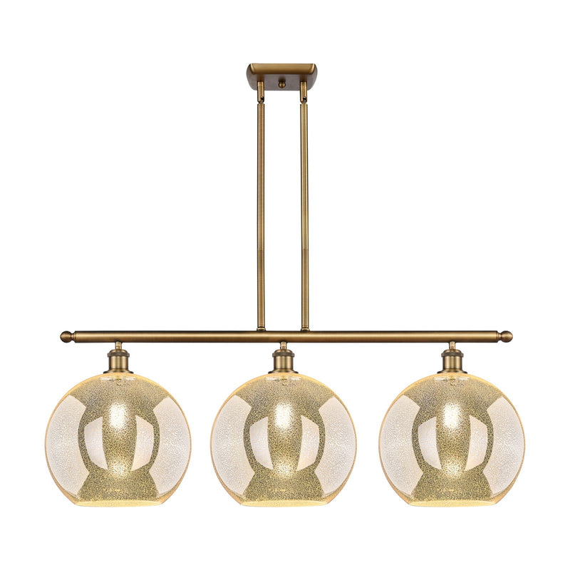 Innovations Athens 38in 3-Light Island Light | Industrial Brushed Brass and Mercury Glass | Kitchen Island & Dining Room | Model 516-3I-BB-G128-12