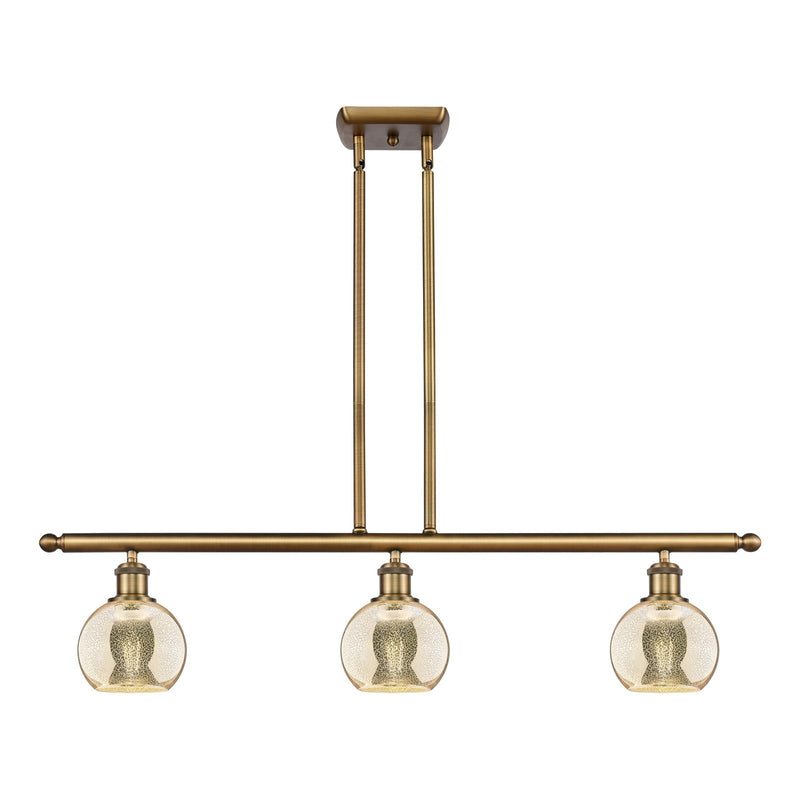 Innovations Athens 36in 3-Light Island Light | Industrial Brushed Brass and Mercury Glass | Kitchen Island & Dining Room | Model 516-3I-BB-G128-6