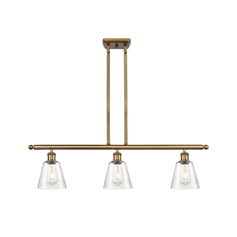 Innovations Caton 36in 3-Light Island Light | Industrial Brushed Brass and Frosted Glass | Kitchen Island & Dining Room | Model 516-3I-BB-G454