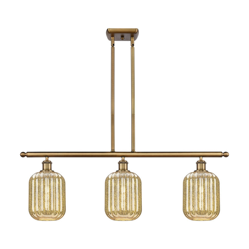 Innovations Preston Cylinder 36in 3-Light Island Light | Industrial Brushed Brass and Mercury Glass | Kitchen Island | Model 516-3I-BB-G460-7ME