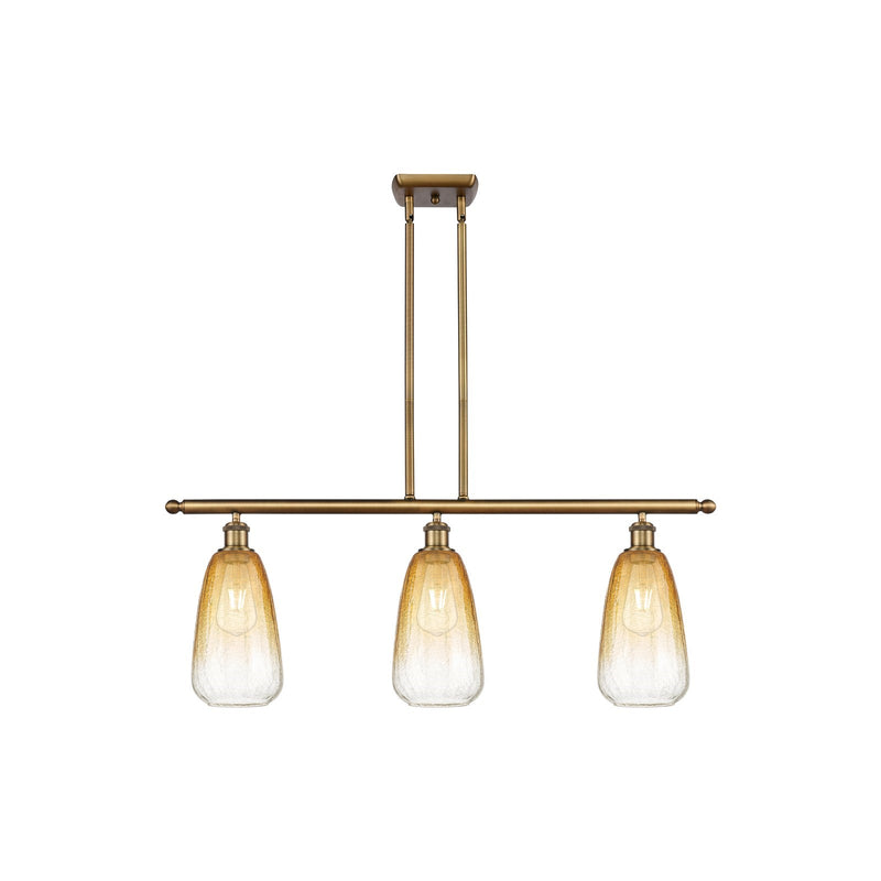 Innovations Brookhaven Almond 36in 3-Light Island Light | Industrial Brushed Brass and Amber Glass | Kitchen Island | Model 516-3I-BB-G480-6AM