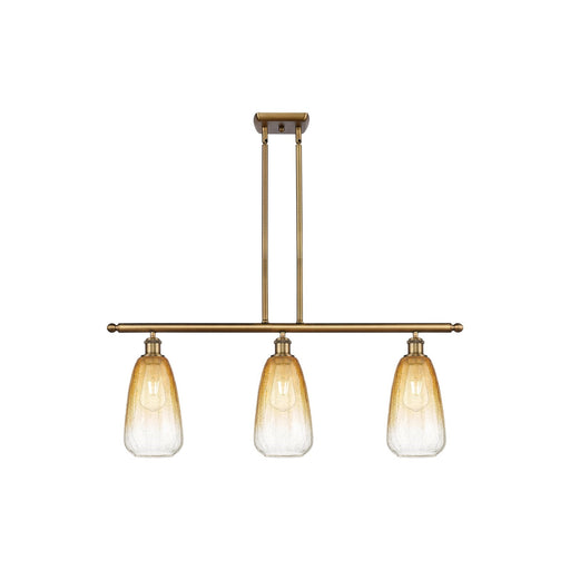 Innovations Brookhaven Almond 36in 3-Light Island Light | Industrial Brushed Brass and Amber Glass | Kitchen Island | Model 516-3I-BB-G480-6AM