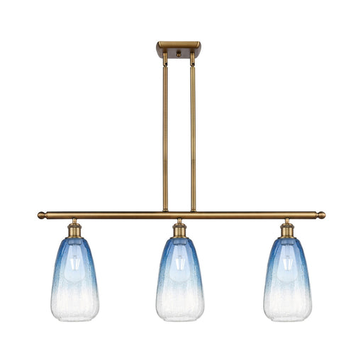 Innovations Brookhaven Almond 36in 3-Light Island Light | Industrial Brushed Brass and Sapphire Blue Glass | Kitchen | Model 516-3I-BB-G480-6SB