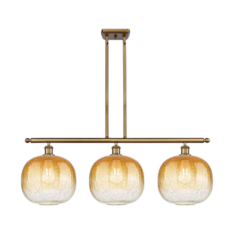 Innovations Brookhaven Sphere 37in 3-Light Island Light | Industrial Brushed Brass and Amber Glass | Kitchen Island | Model 516-3I-BB-G481-10AM