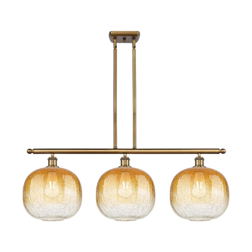 Innovations Brookhaven Sphere 37in 3-Light Island Light | Industrial Brushed Brass and Amber Glass | Kitchen Island | Model 516-3I-BB-G481-10AM