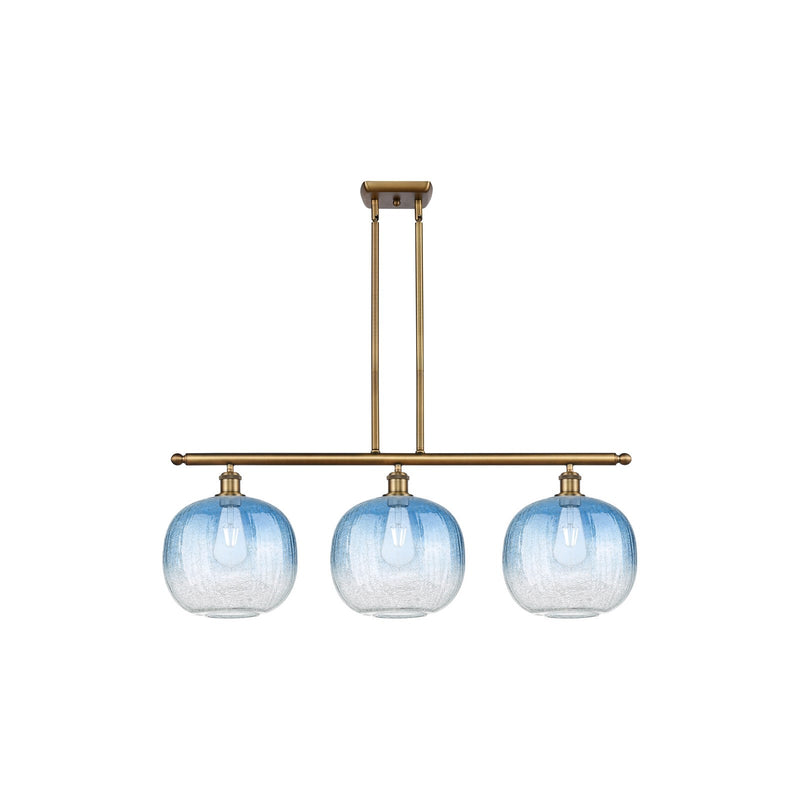 Innovations Brookhaven Sphere 37in 3-Light Island Light | Industrial Brushed Brass and Sapphire Blue Glass | Kitchen | Model 516-3I-BB-G481-10SB