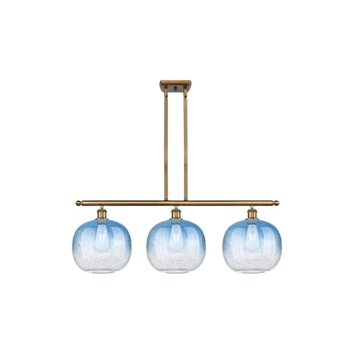 Innovations Brookhaven Sphere 37in 3-Light Island Light | Industrial Brushed Brass and Sapphire Blue Glass | Kitchen | Model 516-3I-BB-G481-10SB