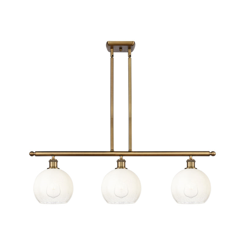 Innovations Brookhaven Globe 36in 3-Light Island Light | Industrial Brushed Brass and Opal Glass | Kitchen Island & Dining | Model 516-3I-BB-G483-8OP