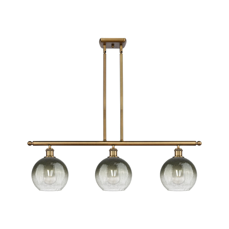 Innovations Brookhaven Globe 36in 3-Light Island Light | Industrial Brushed Brass and Slate Glass | Kitchen Island | Model 516-3I-BB-G483-8SL