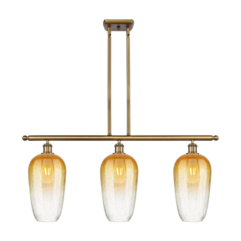 Innovations Brookhaven Flute 36in 3-Light Island | Industrial Brushed Brass and Amber Glass | Kitchen Island & Dining Room | Model 516-3I-BB-G484-7AM