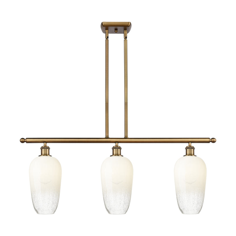 Innovations Brookhaven Flute 36in 3-Light Island | Industrial Brushed Brass and Opal Glass | Kitchen Island & Dining Room | Model 516-3I-BB-G484-7OP
