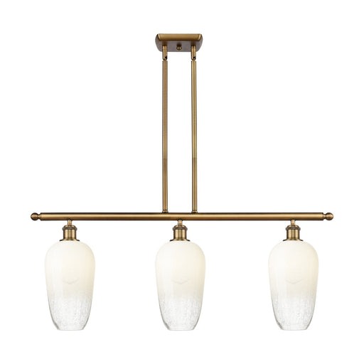 Innovations Brookhaven Flute 36in 3-Light Island | Industrial Brushed Brass and Opal Glass | Kitchen Island & Dining Room | Model 516-3I-BB-G484-7OP