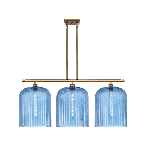 Innovations Bridal Veil 36in 3-Light Island Light | Art Nouveau Brushed Brass and Princess Blue Glass | Kitchen Island | Model 516-3I-BB-G559-12BL