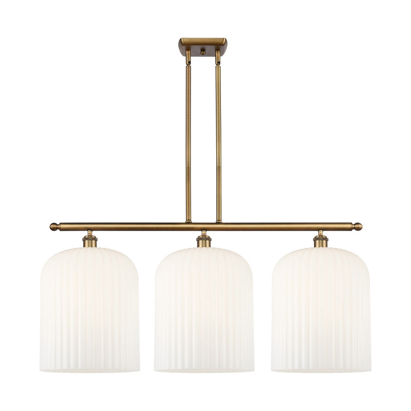 Innovations Bridal Veil 36in 3-Light Island Light | Art Nouveau Brushed Brass and Gloss White Glass | Kitchen Island | Model 516-3I-BB-G559-12GWH