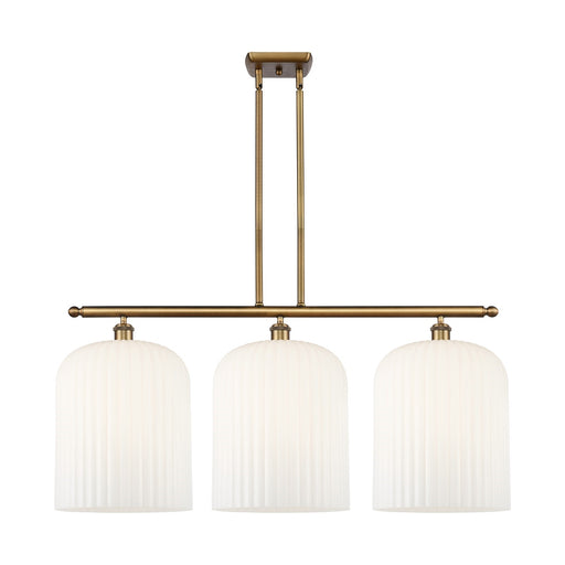 Innovations Bridal Veil 36in 3-Light Island Light | Art Nouveau Brushed Brass and Gloss White Glass | Kitchen Island | Model 516-3I-BB-G559-12GWH