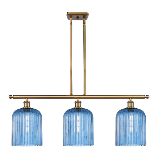 Innovations Bridal Veil 36in 3-Light Island Light | Art Nouveau Brushed Brass and Princess Blue Glass | Kitchen Island | Model 516-3I-BB-G559-8BL