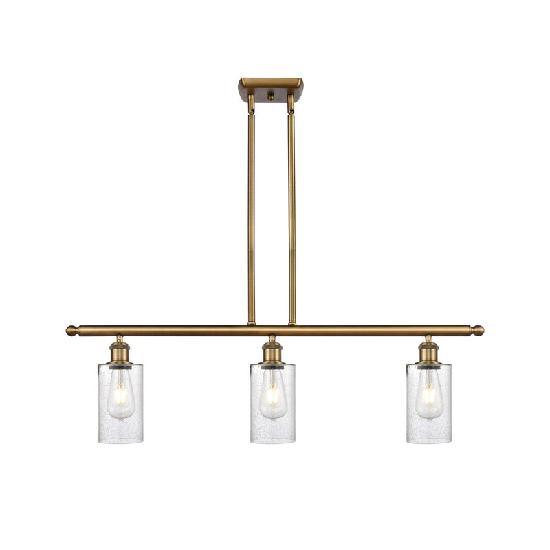 Innovations Clymer 36in 3-Light Island Light | Art Nouveau Brushed Brass and Seedy Glass | Kitchen Island & Dining Room | Model 516-3I-BB-G804