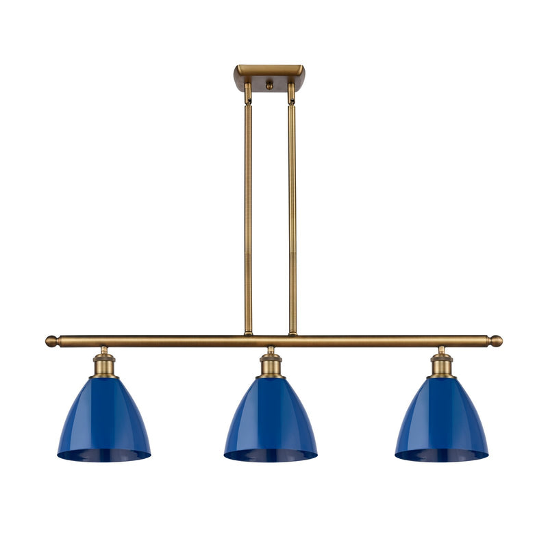Innovations Plymouth 36in 3-Light LED Island Light | Industrial Brushed Brass and Matte Blue Metal | Kitchen Island | Model 516-3I-BB-MBD-75-BL-LED