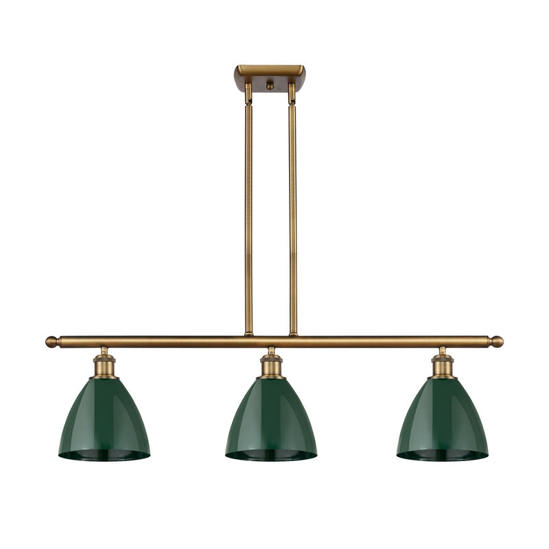 Innovations Plymouth 36in 3-Light Island Light | Industrial Brushed Brass and Matte Green Metal | Kitchen Island & Dining | Model 516-3I-BB-MBD-75-GR