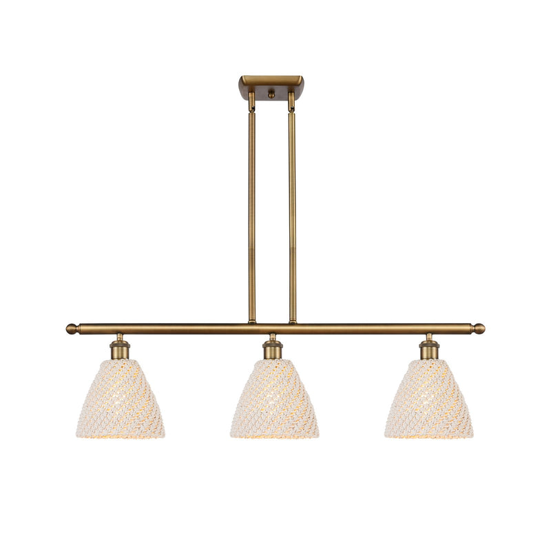 Innovations Bristol Natural 36in 3-Light Island | Farmhouse Brushed Brass and Natural Fiber Dome Shade | Kitchen Island | Model 516-3I-BB-NBD-75-NAT