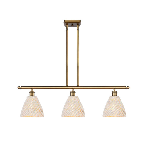 Innovations Bristol Natural 36in 3-Light Island | Farmhouse Brushed Brass and Natural Fiber Dome Shade | Kitchen Island | Model 516-3I-BB-NBD-75-NAT