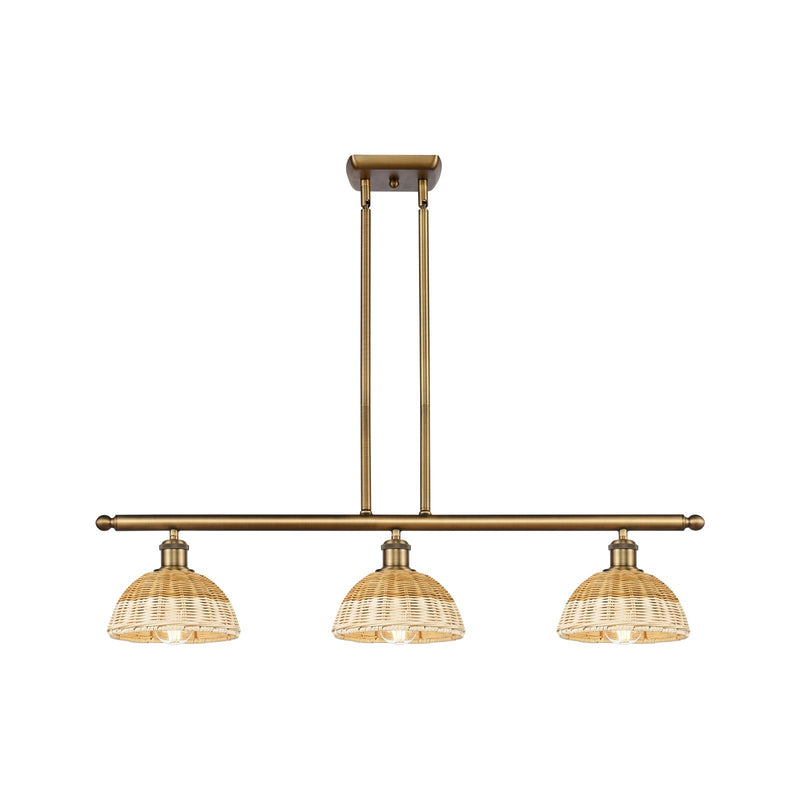 Innovations Bristol Natural II 36in 3-Light Island | Industrial Brushed Brass and Natural Fiber Dome Shade | Kitchen | Model 516-3I-BB-NBD2-75-NAT