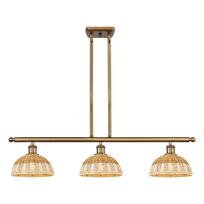 Innovations Bristol Natural II 36in 3-Light Island | Industrial Brushed Brass and Natural Fiber Dome Shade | Kitchen | Model 516-3I-BB-NBD2-9-NAT