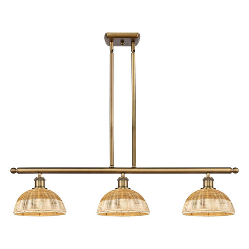 Innovations Bristol Natural II 36in 3-Light Island | Industrial Brushed Brass and Natural Fiber Dome Shade | Kitchen | Model 516-3I-BB-NBD2-9-NAT