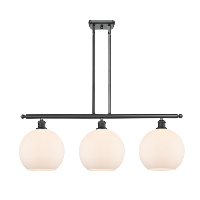 Innovations Athens 37in 3-Light Island Light | Industrial Matte Black Steel and Matte White Glass | Kitchen Island & Dining Room | Model 516-3I-BK-G121-10
