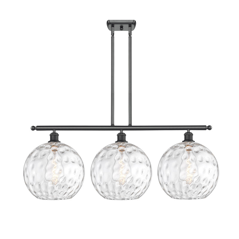 Innovations Athens 38in 3-Light Island Light | Industrial Matte Black and Clear Water Glass | Kitchen Island & Dining Room | Model 516-3I-BK-G1215-12