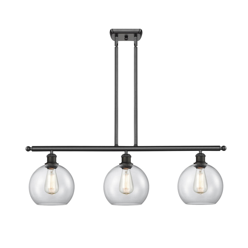 Innovations Athens 38in 3-Light Island Light | Industrial Matte Black and Clear Glass | Kitchen Island & Dining Room | Model 516-3I-BK-G122-12