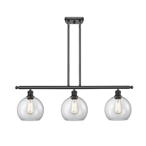 Innovations Athens 38in 3-Light Island Light | Industrial Matte Black and Clear Glass | Kitchen Island & Dining Room | Model 516-3I-BK-G122-12