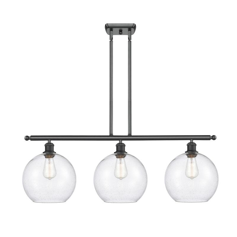 Innovations Athens 36in 3-Light Island Light | Industrial Matte Black and Seedy Glass | Kitchen Island & Dining Room | Model 516-3I-BK-G124-10