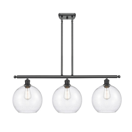 Innovations Athens 36in 3-Light Island Light | Industrial Matte Black and Seedy Glass | Kitchen Island & Dining Room | Model 516-3I-BK-G124-10