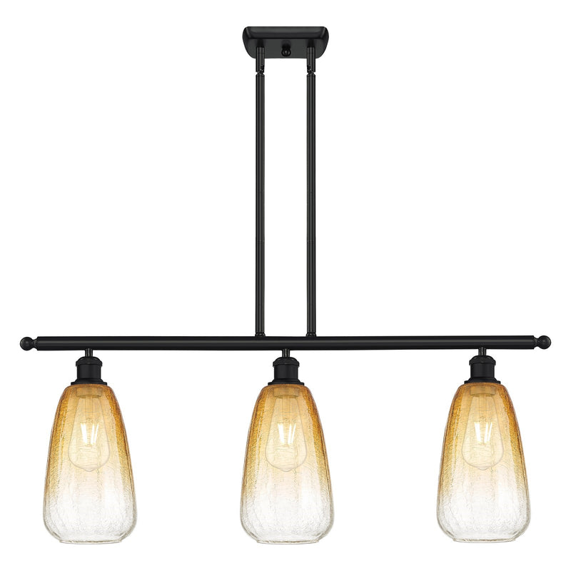 Innovations Brookhaven Almond 36in 3-Light Island Light | Industrial Matte Black and Amber Glass | Kitchen Island & Dining | Model 516-3I-BK-G480-6AM