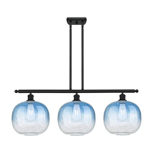 Innovations Brookhaven Sphere 37in 3-Light Island Light | Industrial Matte Black and Sapphire Blue Glass | Kitchen Island | Model 516-3I-BK-G481-10SB