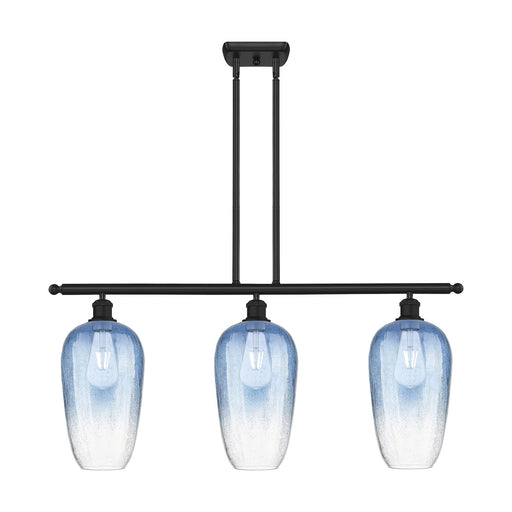 Innovations Brookhaven Flute 36in 3-Light Island Light | Industrial Matte Black and Sapphire Blue Glass | Kitchen Island | Model 516-3I-BK-G484-7SB