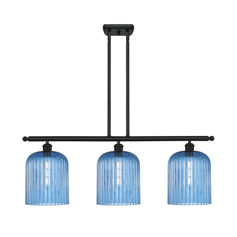 Innovations Bridal Veil 36in 3-Light Island Light | Art Nouveau Matte Black and Princess Blue Glass | Kitchen Island | Model 516-3I-BK-G559-8BL