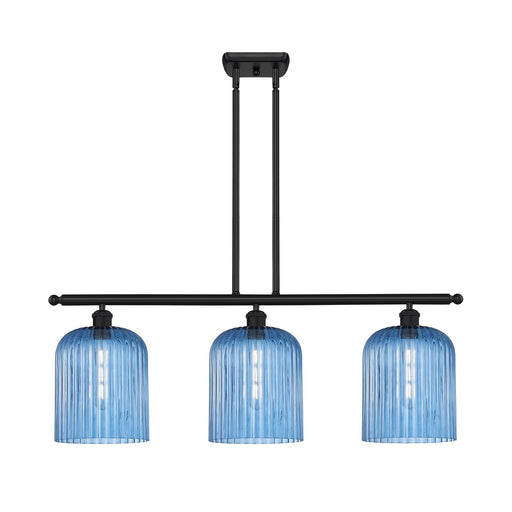 Innovations Bridal Veil 36in 3-Light Island Light | Art Nouveau Matte Black and Princess Blue Glass | Kitchen Island | Model 516-3I-BK-G559-8BL