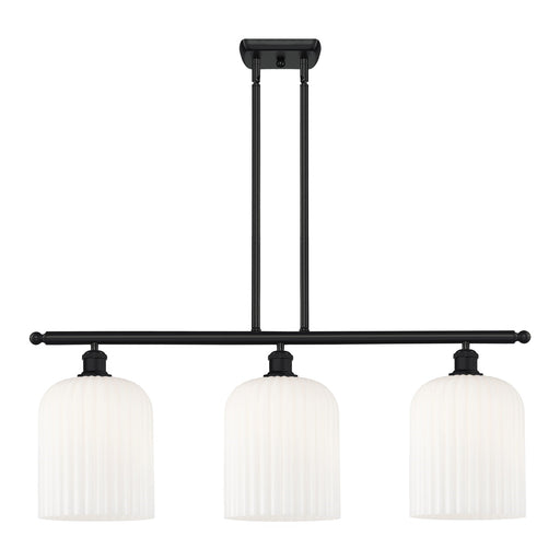 Innovations Bridal Veil 36in 3-Light Island Light | Art Nouveau Matte Black Steel and Gloss White Ribbed Glass | Kitchen | Model 516-3I-BK-G559-8GWH