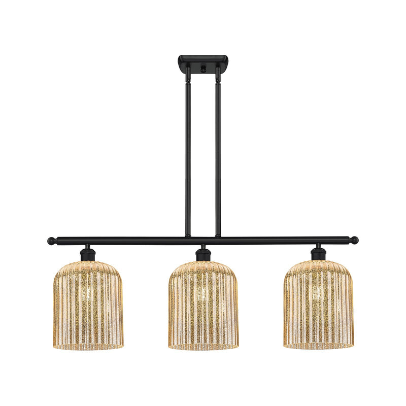 Innovations Bridal Veil 36in 3-Light Island Light | Art Nouveau Matte Black Steel and Mercury Ribbed Glass | Kitchen Island & | Model 516-3I-BK-G559-8ME