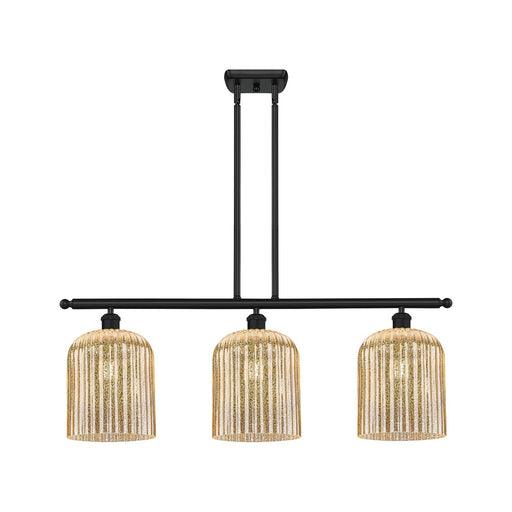 Innovations Bridal Veil 36in 3-Light Island Light | Art Nouveau Matte Black Steel and Mercury Ribbed Glass | Kitchen Island & | Model 516-3I-BK-G559-8ME