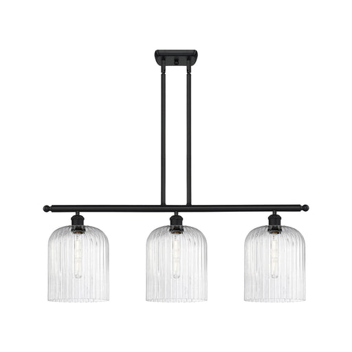 Innovations Bridal Veil 36in 3-Light Island Light | Art Nouveau Matte Black Steel and Seedy Ribbed Glass | Kitchen Island & | Model 516-3I-BK-G559-8SDY