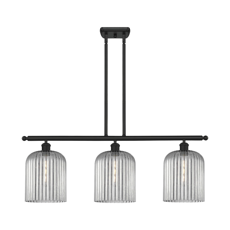 Innovations Bridal Veil 36in 3-Light Island Light | Art Nouveau Matte Black Steel and Light Smoke Ribbed Glass | Kitchen Island | Model 516-3I-BK-G559-8SM