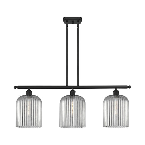 Innovations Bridal Veil 36in 3-Light Island Light | Art Nouveau Matte Black Steel and Light Smoke Ribbed Glass | Kitchen Island | Model 516-3I-BK-G559-8SM