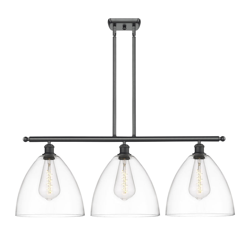 Innovations Bristol 39in 3-Light Island Light | Industrial Matte Black Steel and Clear Glass | Kitchen Island & Dining Room | Model 516-3I-BK-GBD-122